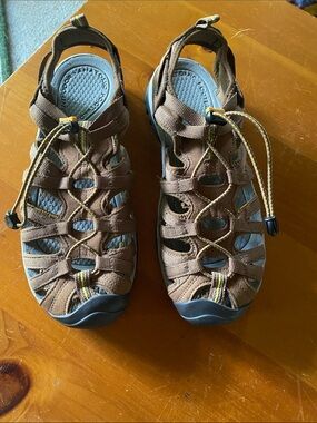 Keen Brown Strappy Outdoor Sandals with Yellow Accents